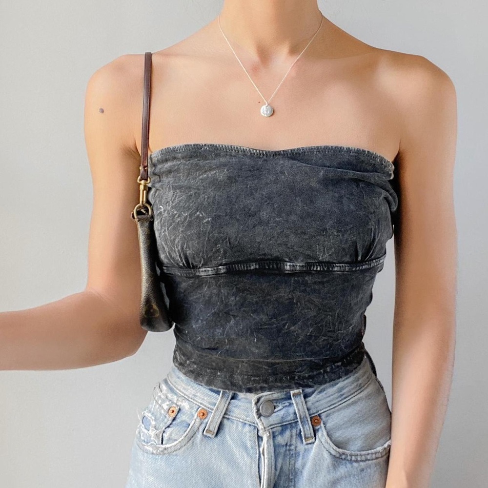 Free People Black Mineral-Wash Tube Top - Picture 2 of 9